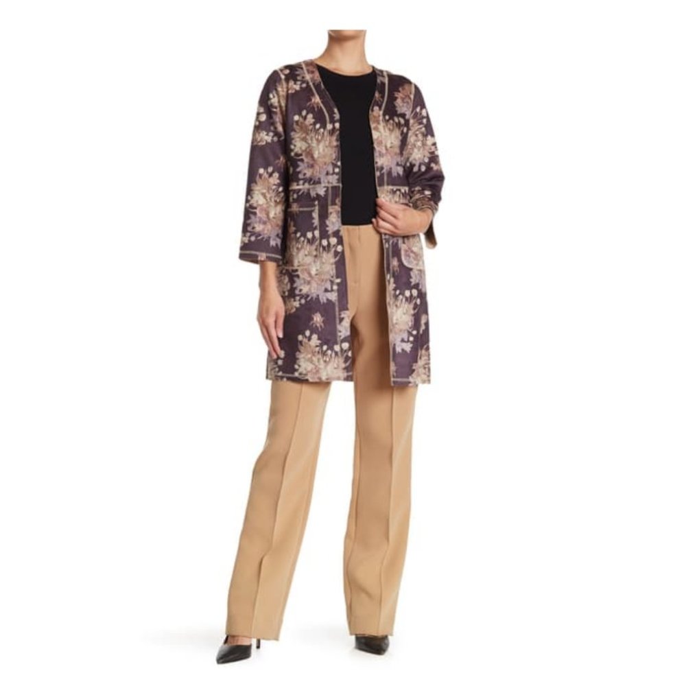 Chelsea & Theodore Fabulous Faux Leather V-Neck 3/4 Sleeve Kimono Jacket…